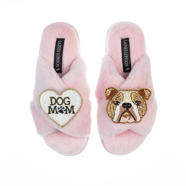 Laines London Classic Laines Slippers With Mr Beefy & Dog Mum / Mom Brooches