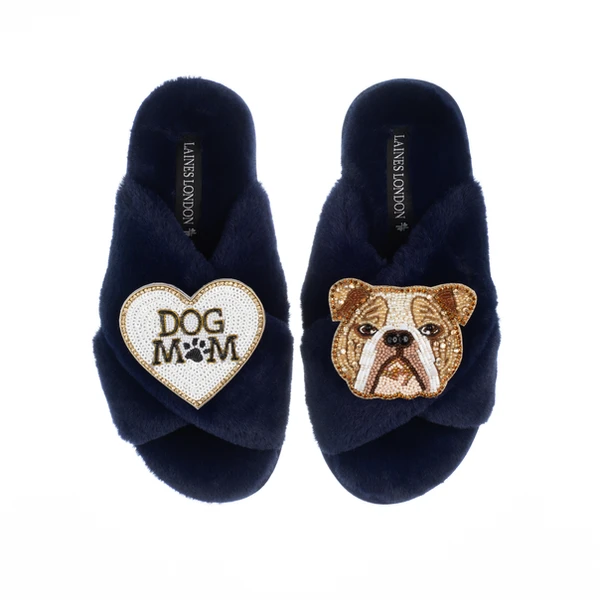 Laines London Classic Laines Slippers With Mr Beefy & Dog Mum / Mom Brooches