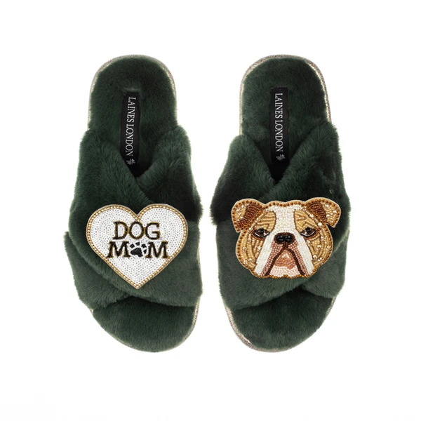 laines london Classic Laines Slippers With Mr Beefy & Dog Mum / Mom Brooches