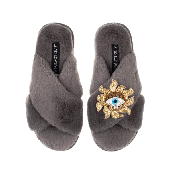 Laines London Classic Laines Slippers With Mystic Eye Brooch
