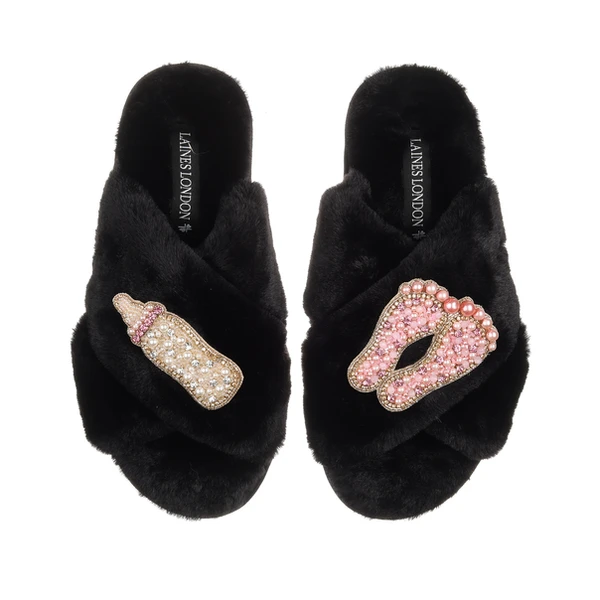 Laines London Classic Laines Slippers With New Baby Girl Brooches