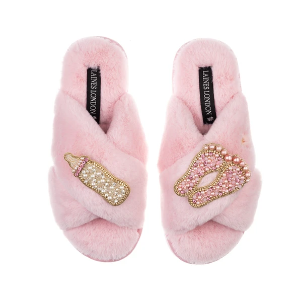 laines london Classic Laines Slippers With New Baby Girl Brooches