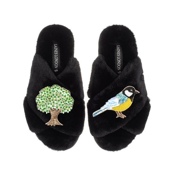 Laines London Classic Laines Slippers With Oak Tree & Blue Tit Brooches
