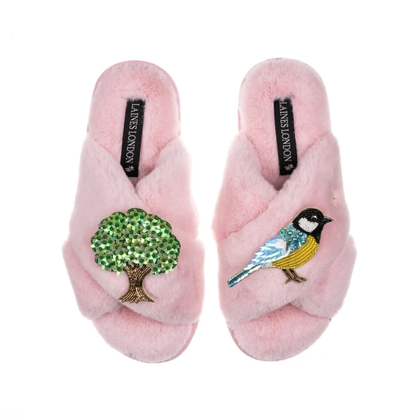 Laines London Classic Laines Slippers With Oak Tree & Blue Tit Brooches
