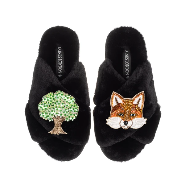 Laines London Classic Laines Slippers With Oak Tree & Fox Brooches