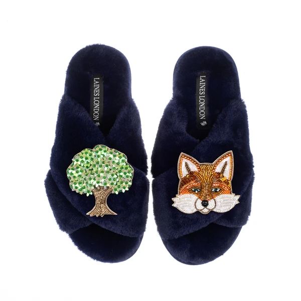 laines london Classic Laines Slippers With Oak Tree & Fox Brooches laines london Classic Laines Slippers With Oak Tree & Fox Brooches