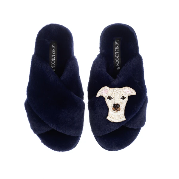 Laines London Classic Laines Slippers With Olive The Iggy Brooch