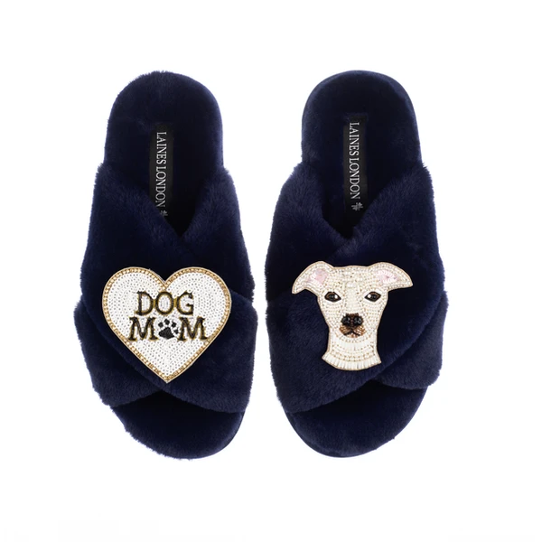 Laines London Classic Laines Slippers With Olive The Iggy & Dog Mum / Mom Brooches