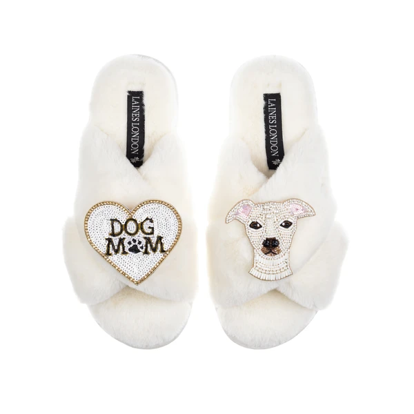 Laines London Classic Laines Slippers With Olive The Iggy & Dog Mum / Mom Brooches