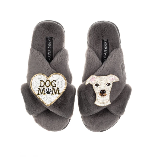Laines London Classic Laines Slippers With Olive The Iggy & Dog Mum / Mom Brooches