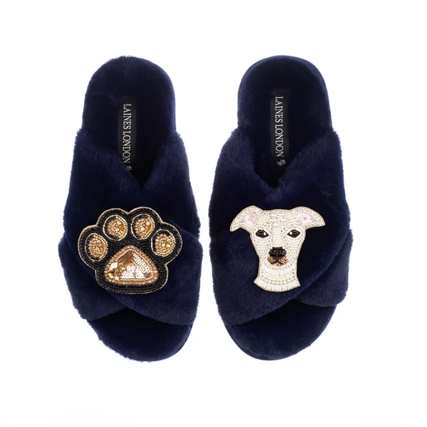 Laines London Classic Laines Slippers With Olive The Iggy & Paw Brooches