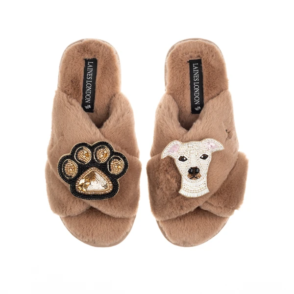Laines London Classic Laines Slippers With Olive The Iggy & Paw Brooches