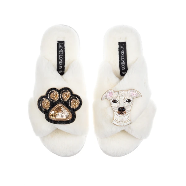 laines london Classic Laines Slippers With Olive The Iggy & Paw Brooches