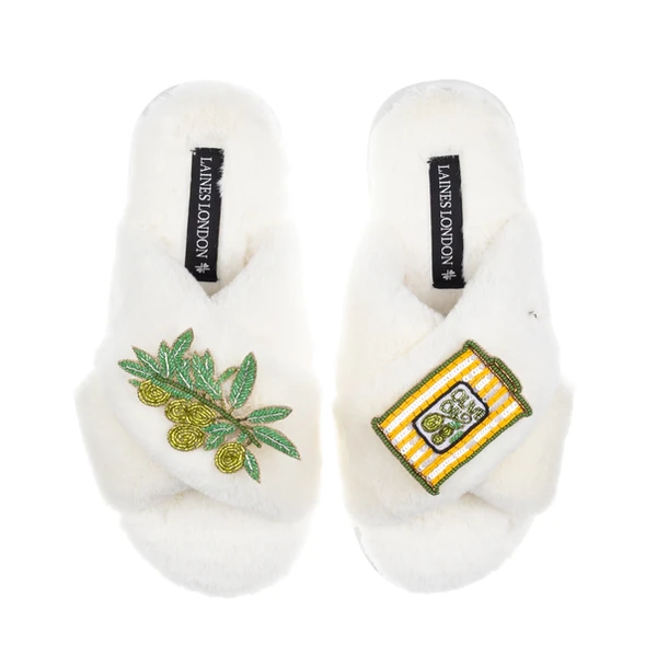 Laines London Classic Laines Slippers With Olives & Olive Oil Brooches
