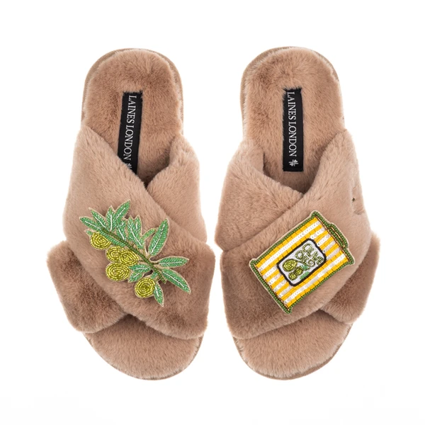 Laines London Classic Laines Slippers With Olives & Olive Oil Brooches