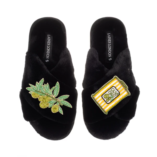Laines London Classic Laines Slippers With Olives & Olive Oil Brooches