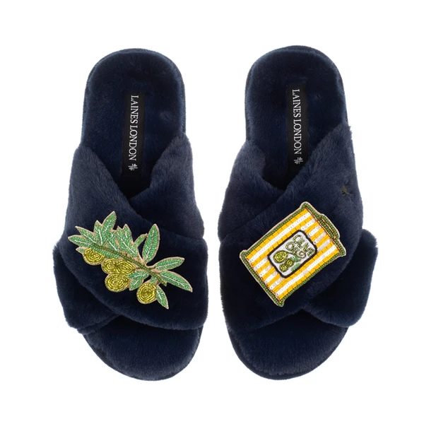 laines london Classic Laines Slippers With Olives & Olive Oil Brooches
