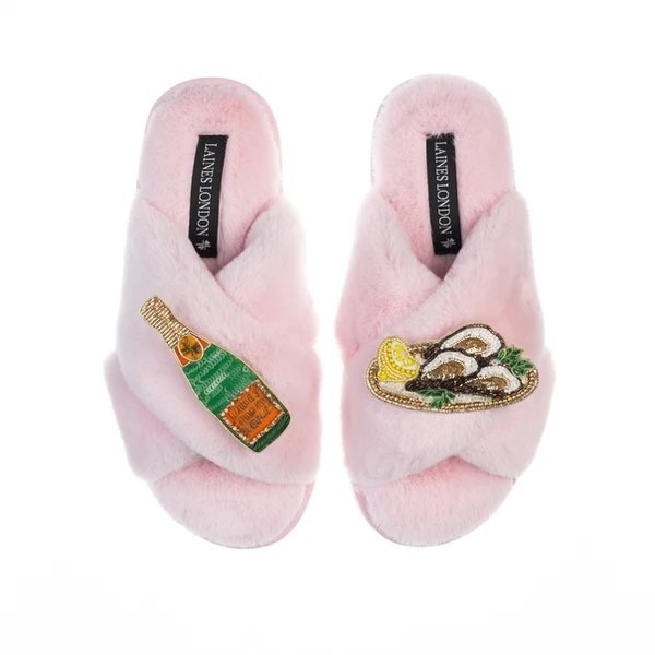 Laines London Classic Laines Slippers With Oysters & Champers Bottle Brooches