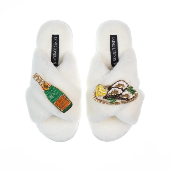 laines london Classic Laines Slippers With Oysters & Champers Bottle Brooches