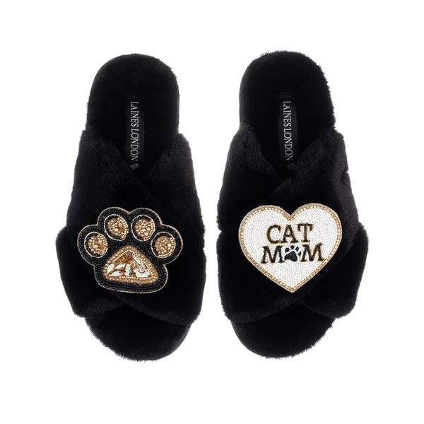 laines london Classic Laines Slippers With Paw & Cat Mum / Mom Brooches