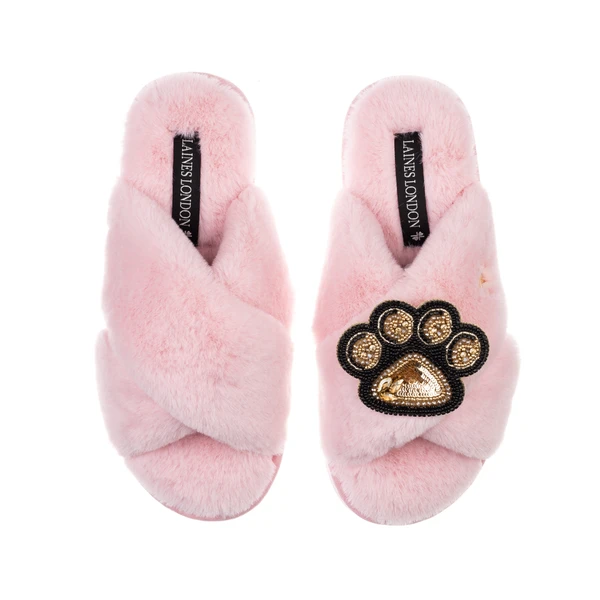 Laines London Classic Laines Slippers With Paw Print Brooch