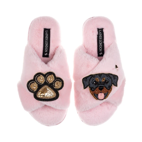 Laines London Classic Laines Slippers With Paw & Rottweiler Brooches