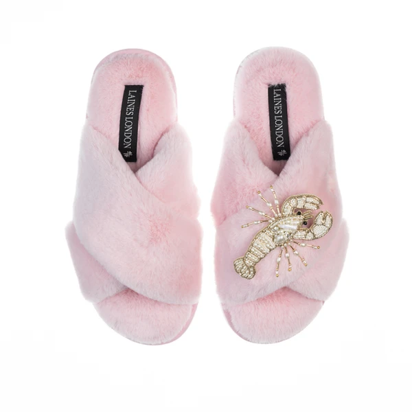 laines london Classic Laines Slippers With Pearl Beaded Lobster Brooch