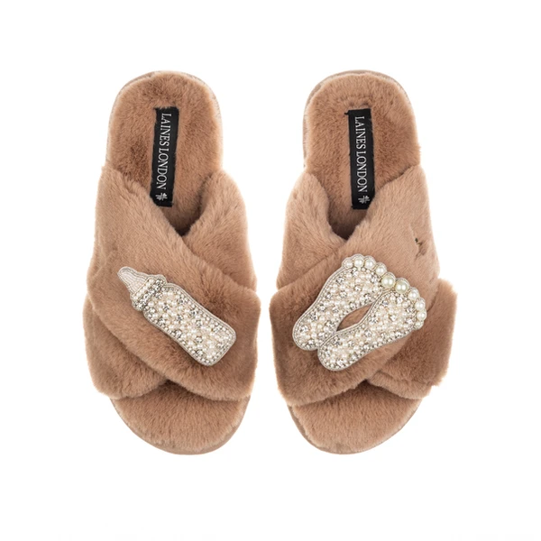 Laines London Classic Laines Slippers With Pearl New Baby Brooches