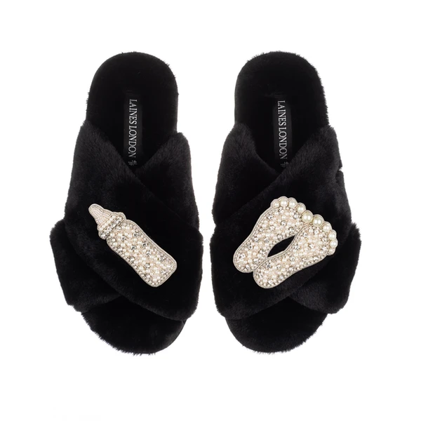 Laines London Classic Laines Slippers With Pearl New Baby Brooches