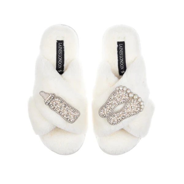laines london Classic Laines Slippers With Pearl New Baby Brooches