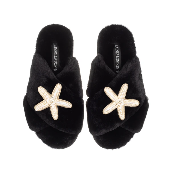 Laines London Classic Laines Slippers With Pearl Starfish Brooches