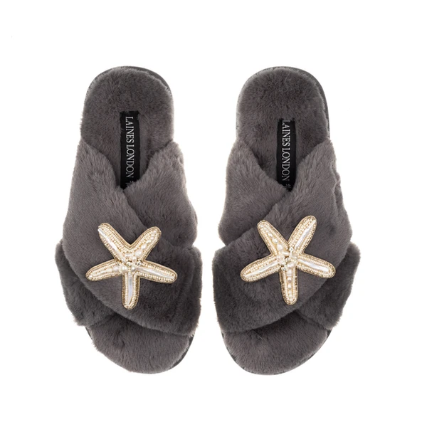 Laines London Classic Laines Slippers With Pearl Starfish Brooches