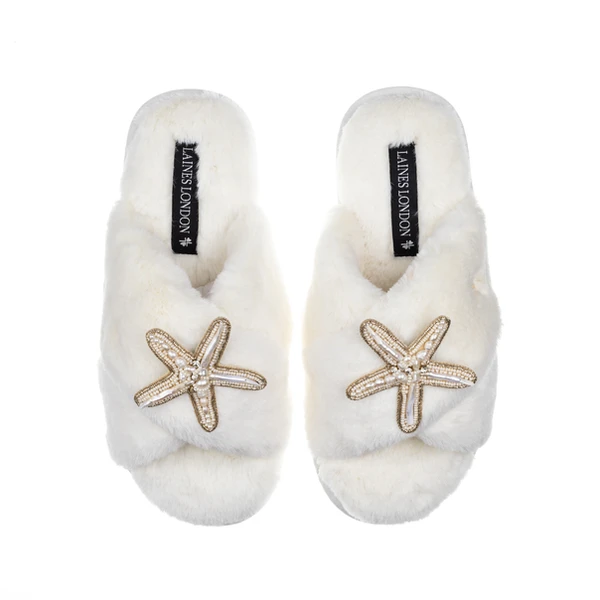 laines london Classic Laines Slippers With Pearl Starfish Brooches