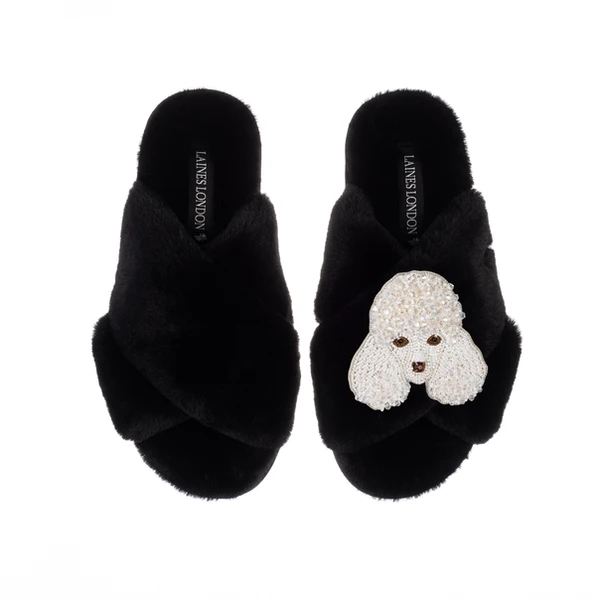 Laines London Classic Laines Slippers With Pearl The Poodle Brooch