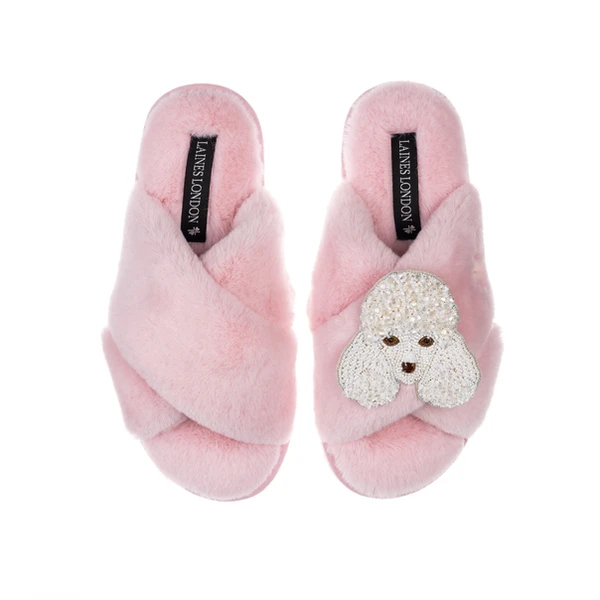 Laines London Classic Laines Slippers With Pearl The Poodle Brooch