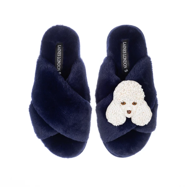 laines london Classic Laines Slippers With Pearl The Poodle Brooch