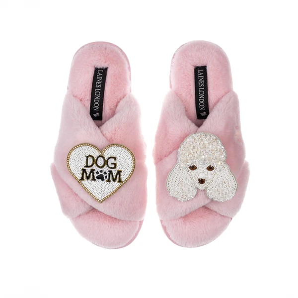 laines london Classic Laines Slippers With Pearl The Poodle & Dog Mum / Mom Brooches