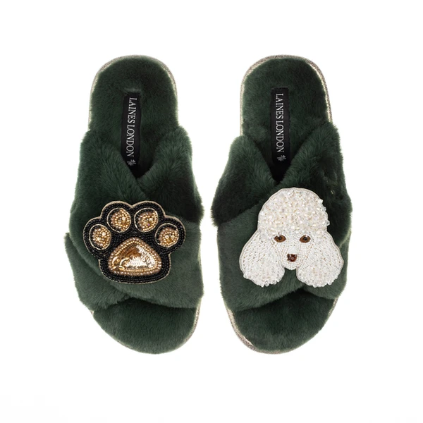Laines London Classic Laines Slippers With Pearl The Poodle & Paw Brooches