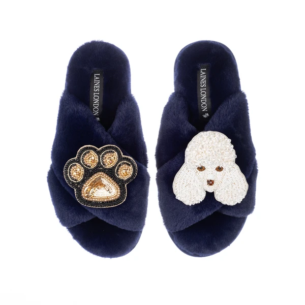 Laines London Classic Laines Slippers With Pearl The Poodle & Paw Brooches
