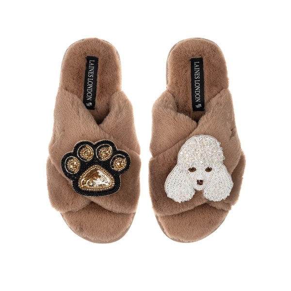 Laines London Classic Laines Slippers With Pearl The Poodle & Paw Brooches