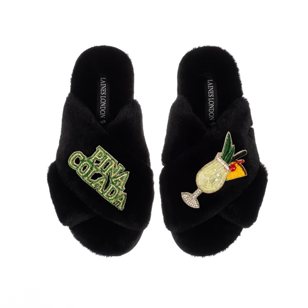 Laines London Classic Laines Slippers With Pina Colada Brooches