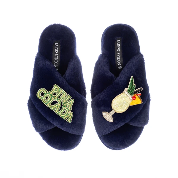 Laines London Classic Laines Slippers With Pina Colada Brooches