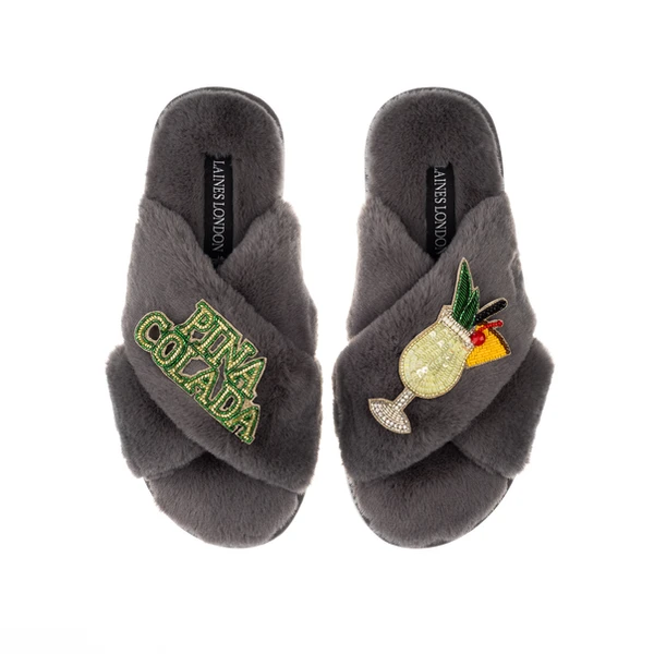 Laines London Classic Laines Slippers With Pina Colada Brooches