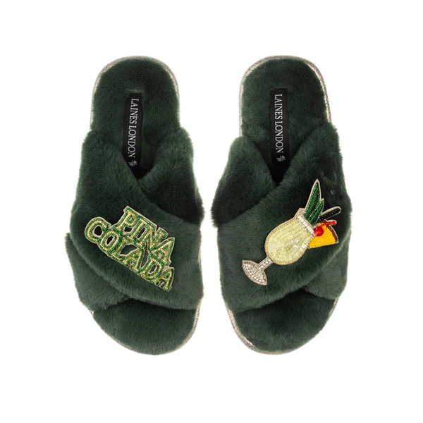 laines london Classic Laines Slippers With Pina Colada Brooches