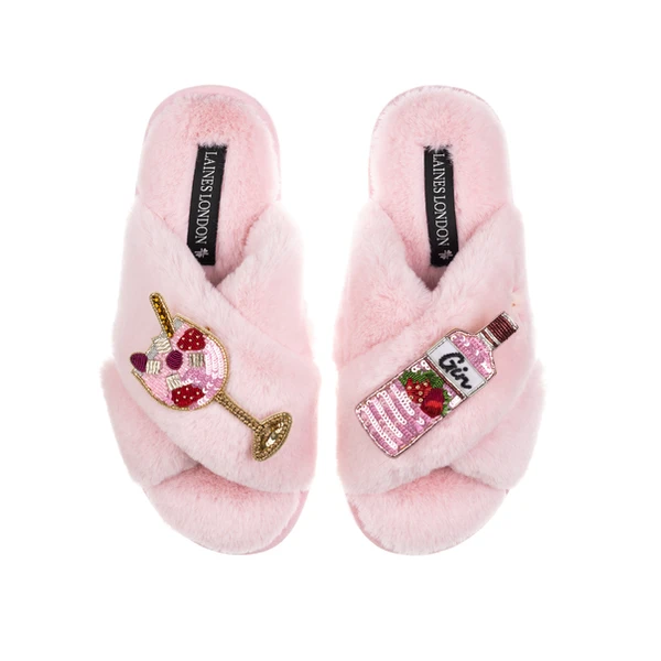 laines london Classic Laines Slippers With Pink Gin & Glass Brooches