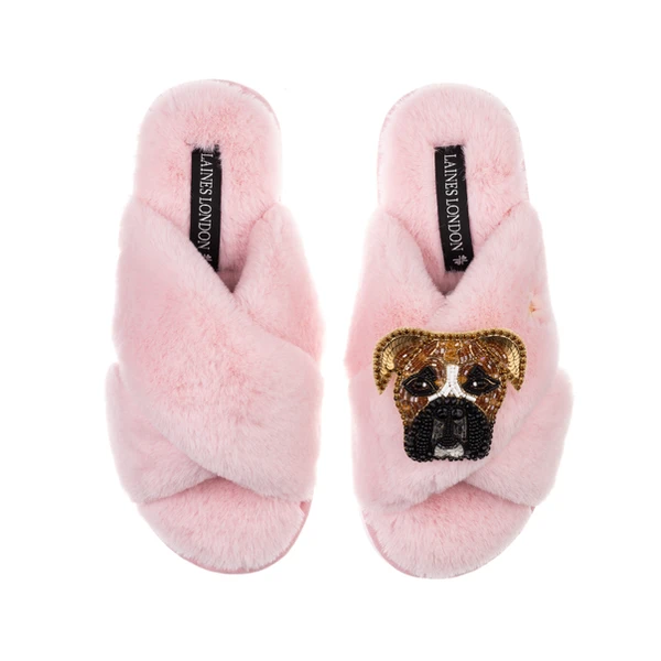Laines London Classic Laines Slippers With Pip The Boxer Brooch