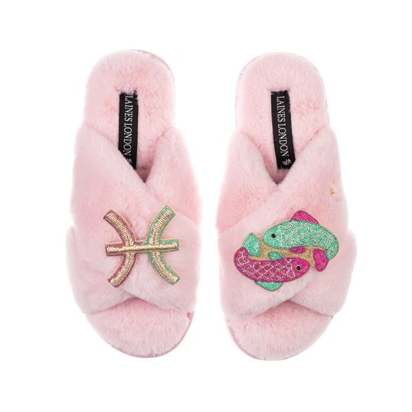laines london Classic Laines Slippers With Pisces Star Sign Brooches