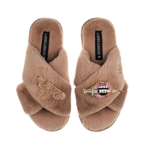 Laines London Classic Laines Slippers With Plump It Pout Brooches