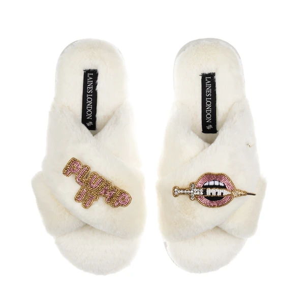 Laines London Classic Laines Slippers With Plump It Pout Brooches