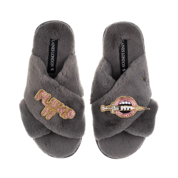 Laines London Classic Laines Slippers With Plump It Pout Brooches
